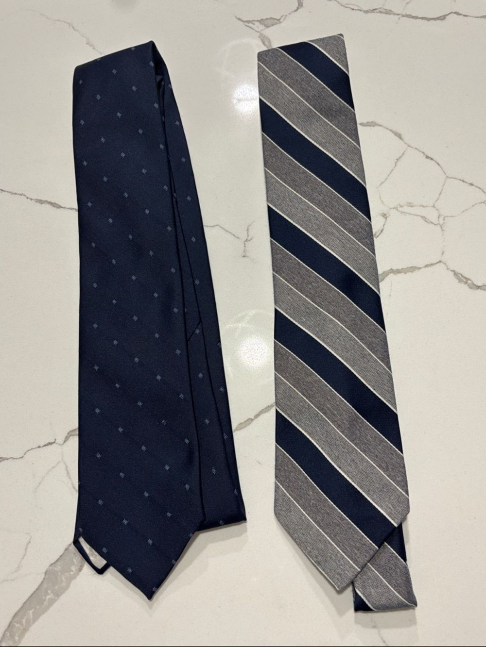 Vintage Suitery John Barton Navy Dress Ties Classic Blue Dot Pattern & Striped